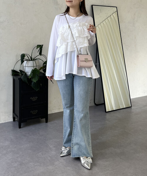 prose verse（プロズヴェール）の「パールフリルギャザーペプラムロンT（Tシャツ/カットソー・レディース・ブラック/オフホワイト・MEDIUM/LARGE）」の17枚目の写真