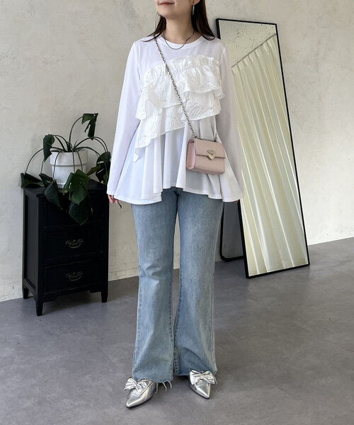 prose verse（プロズヴェール）の「パールフリルギャザーペプラムロンT（Tシャツ/カットソー・レディース・ブラック/オフホワイト・MEDIUM/LARGE）」の18枚目の写真