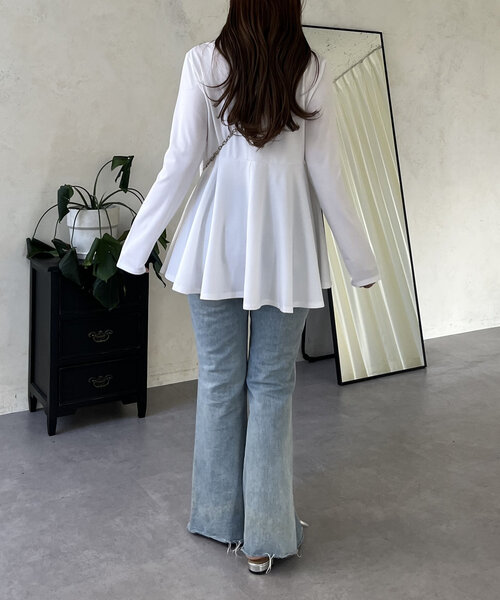 prose verse（プロズヴェール）の「パールフリルギャザーペプラムロンT（Tシャツ/カットソー・レディース・ブラック/オフホワイト・MEDIUM/LARGE）」の21枚目の写真