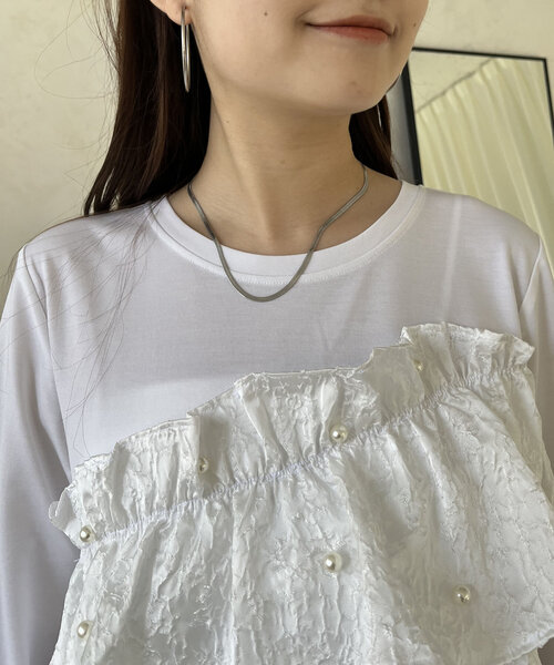 パールフリルギャザーペプラムロンT（Tシャツ/カットソー