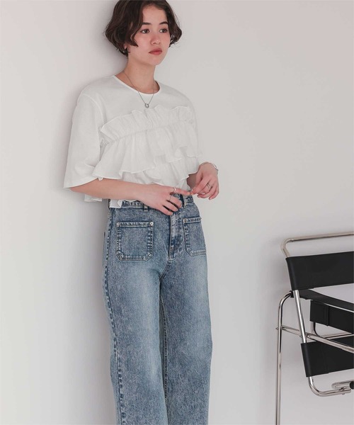 titivate(ティティベイト)の「アシンメトリーギャザーフリルドッキングトップス(Tシャツ/カットソー・レディース・オフホワイト/ブラック/チャコール・L/S/M)」の8枚目の写真