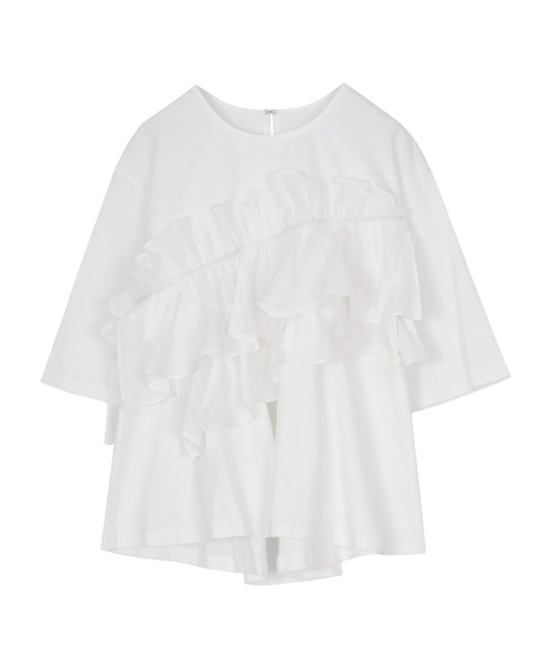 titivate(ティティベイト)の「アシンメトリーギャザーフリルドッキングトップス(Tシャツ/カットソー・レディース・オフホワイト/ブラック/チャコール・L/S/M)」の20枚目の写真
