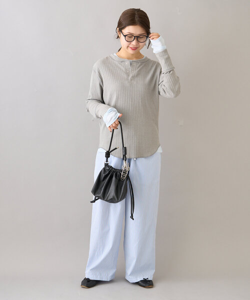 CIAOPANIC TYPY(チャオパニックティピー)の「【willow】ヘンリーネックレイヤード配色シアートップス(Tシャツ/カットソー・レディース・グレー/イエロー・ONE SIZE)」の12枚目の写真