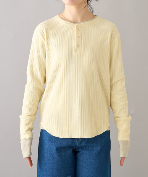 CIAOPANIC TYPY(チャオパニックティピー)の「【willow】ヘンリーネックレイヤード配色シアートップス(Tシャツ/カットソー・レディース・グレー/イエロー・ONE SIZE)」の17枚目の写真