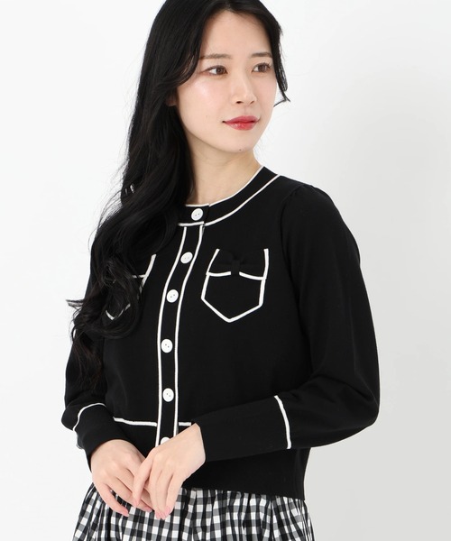 UNIVERVAL MUSE（ユニバーバル ミューズ）の「リボンポケットニットカーディガン　カーディガン（カーディガン/ボレロ・レディース・ブラック/オフホワイト・2）」の4枚目の写真