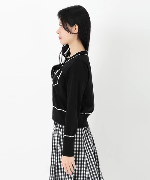 UNIVERVAL MUSE（ユニバーバル ミューズ）の「リボンポケットニットカーディガン　カーディガン（カーディガン/ボレロ・レディース・ブラック/オフホワイト・2）」の5枚目の写真