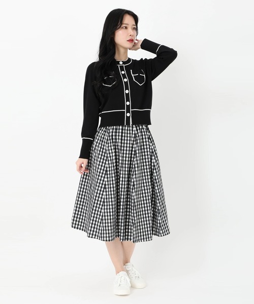 UNIVERVAL MUSE（ユニバーバル ミューズ）の「リボンポケットニットカーディガン　カーディガン（カーディガン/ボレロ・レディース・ブラック/オフホワイト・2）」の11枚目の写真