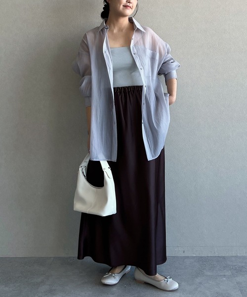 mysty woman(ミスティウーマン)の「【ウエストオールゴムで着脱楽ちん!】【WEB限定】サテンフレアスカート 452421(スカート・レディース・ブラウン/アイボリー/ブラック/ライトベージュ・FREE)」の12枚目の写真