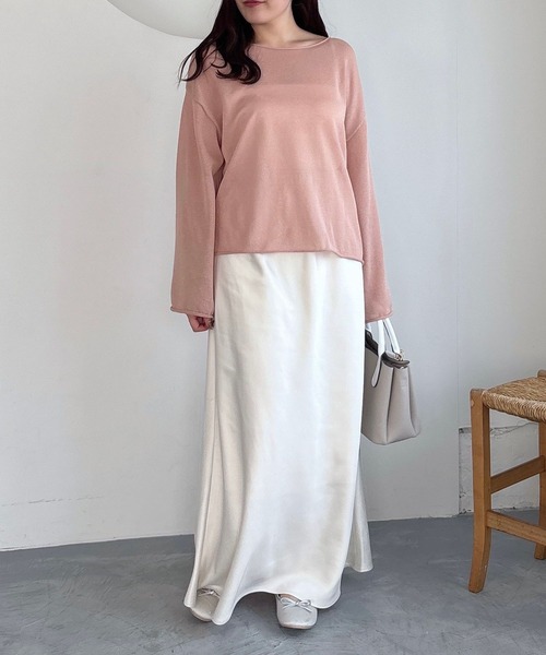 mysty woman(ミスティウーマン)の「【ウエストオールゴムで着脱楽ちん!】【WEB限定】サテンフレアスカート 452421(スカート・レディース・ブラウン/アイボリー/ブラック/ライトベージュ・FREE)」の14枚目の写真