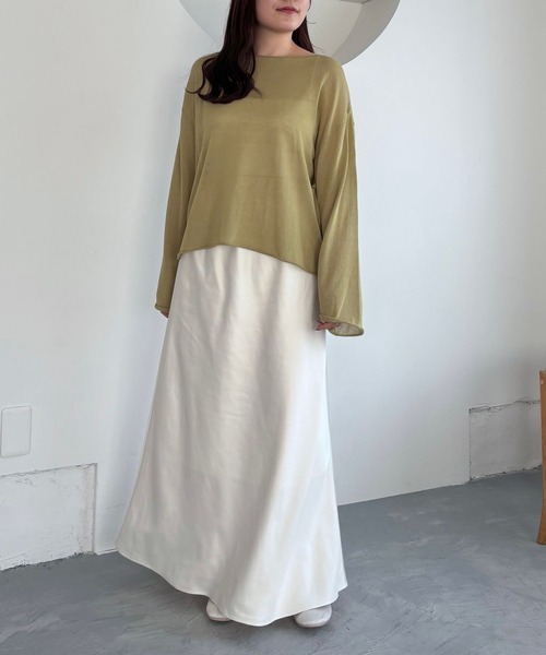 mysty woman(ミスティウーマン)の「【ウエストオールゴムで着脱楽ちん!】【WEB限定】サテンフレアスカート 452421(スカート・レディース・ブラウン/アイボリー/ブラック/ライトベージュ・FREE)」の15枚目の写真