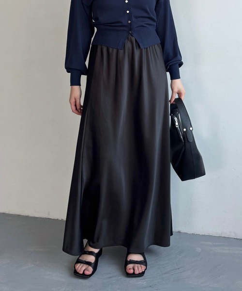 mysty woman(ミスティウーマン)の「【ウエストオールゴムで着脱楽ちん!】【WEB限定】サテンフレアスカート 452421(スカート・レディース・ブラウン/アイボリー/ブラック/ライトベージュ・FREE)」の17枚目の写真