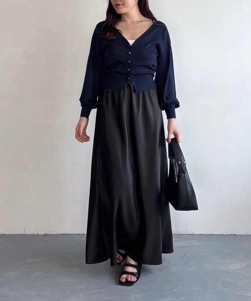 mysty woman(ミスティウーマン)の「【ウエストオールゴムで着脱楽ちん!】【WEB限定】サテンフレアスカート 452421(スカート・レディース・ブラウン/アイボリー/ブラック/ライトベージュ・FREE)」の18枚目の写真