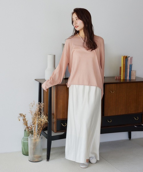 mysty woman(ミスティウーマン)の「【ウエストオールゴムで着脱楽ちん!】【WEB限定】サテンフレアスカート 452421(スカート・レディース・ブラウン/アイボリー/ブラック/ライトベージュ・FREE)」の5枚目の写真