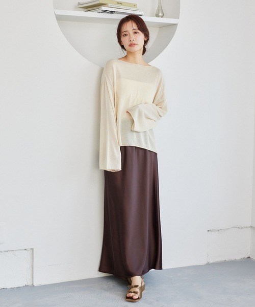 mysty woman(ミスティウーマン)の「【ウエストオールゴムで着脱楽ちん!】【WEB限定】サテンフレアスカート 452421(スカート・レディース・ブラウン/アイボリー/ブラック/ライトベージュ・FREE)」の9枚目の写真