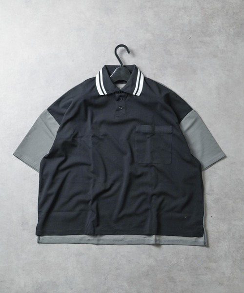 ARCHIVER（アーカイバ）の「【RS】【梨地】オーバーサイズポロシャツ（ポロシャツ・レディース・ブラック×グレー・MEDIUM）」の4枚目の写真