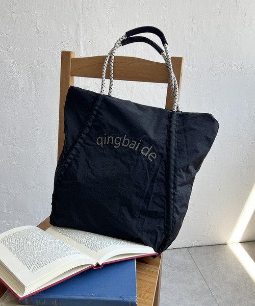 ブラック トートバッグ ロゴ刺繍 撥水ロゴ刺繍ロープトートバッグ（トートバッグ）｜ikka（イッカ）の