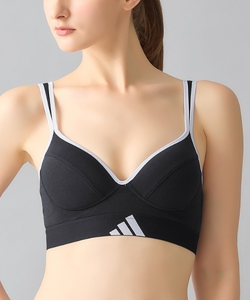 adidas（アディダス）の「adidas/アディダス スポーツブラ モールドカップで胸元キレイ 吸汗速乾（スポーツブラ・レディース・ブラック/ダークブルー/グリーン系その他/杢グレー/カーキ/レッド系その他・SMALL/MEDIUM/LARGE/X-LARGE）」の18枚目の写真