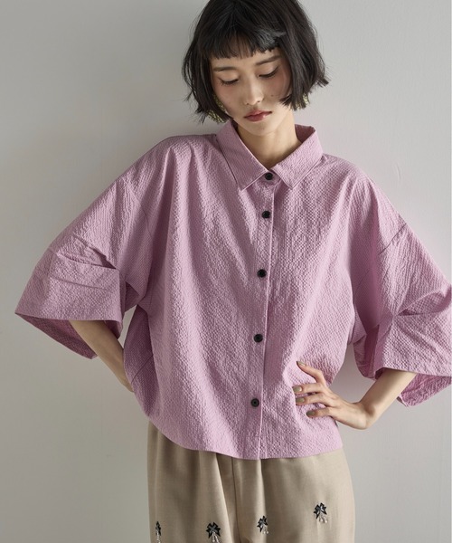 【美品】L'ESSAGE タックスリーブシャツ 小花柄 ブラウス ピンク系 L'ESSAGE タックスリーブシャツ 小花柄 ブラウス グリーン系