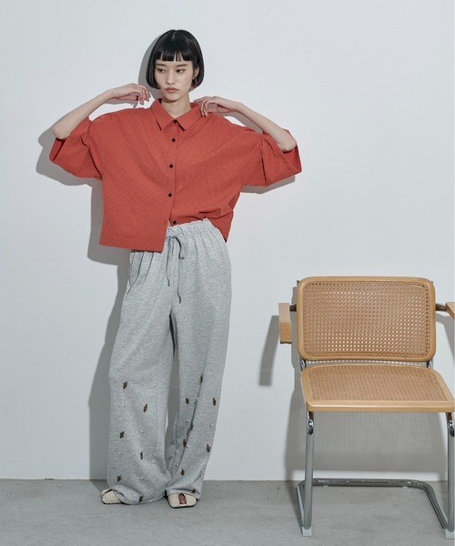 THE YOn(ザヨン)の「タックハーフスリーブサッカークロップドシャツ(シャツ/ブラウス・レディース・アイボリー/ブラック/ブラウン/ピンク/レッド/サックスブルー・FREE)」の11枚目の写真