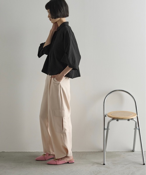 セール】タックハーフスリーブシアサッカークロップドシャツ（シャツ