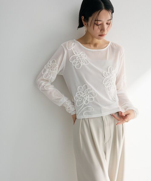 ELENCARE DUE（エレンカーレデュエ）の「・ELENCARE DUE コード刺繍シアーロンT（Tシャツ/カットソー・レディース・オフホワイト/チャコールグレー/ブラック/ピンク・FREE）」の15枚目の写真