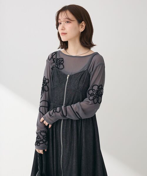 ELENCARE DUE（エレンカーレデュエ）の「・ELENCARE DUE コード刺繍シアーロンT（Tシャツ/カットソー・レディース・オフホワイト/チャコールグレー/ブラック/ピンク・FREE）」の17枚目の写真