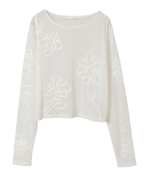 ELENCARE DUE（エレンカーレデュエ）の「・ELENCARE DUE コード刺繍シアーロンT（Tシャツ/カットソー・レディース・オフホワイト/チャコールグレー/ブラック/ピンク・FREE）」の7枚目の写真