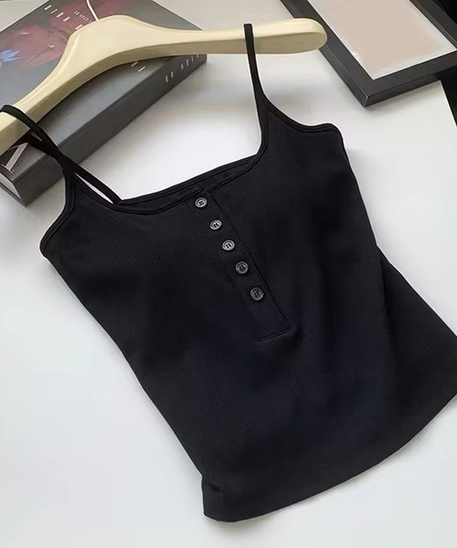 ammy.（エイミードット）の「【 ammy. / エイミードット 】 クロップド ハーフボタン キャミソール（キャミソール・レディース・ホワイト/ブラウン/ベージュ系/グレー/チャコールグレー/ブラック・FREE）」の3枚目の写真