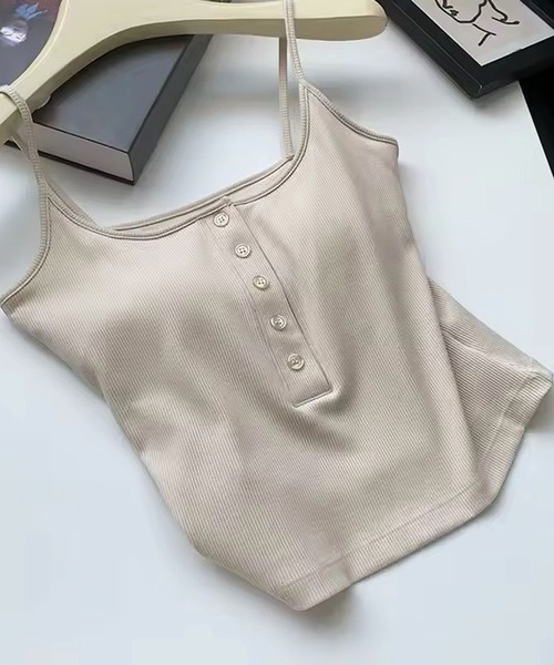 ammy.（エイミードット）の「【 ammy. / エイミードット 】 クロップド ハーフボタン キャミソール（キャミソール・レディース・ホワイト/ブラウン/ベージュ系/グレー/チャコールグレー/ブラック・FREE）」の7枚目の写真