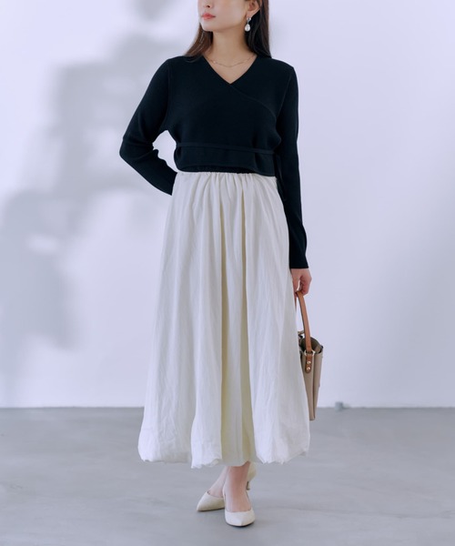 COHINA（コヒナ）の「カシュクールバルーンドッキングワンピース 【低身長・小柄女性】（ワンピース・レディース・グレー/ブラック/ベージュ・REGULAR/SHORT）」の2枚目の写真