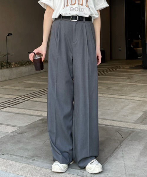 LE MORE（リモア）の「ツイルタックワイドスラックス（スラックス・レディース・ブラック/グレー/ベージュ・FREE）」の2枚目の写真