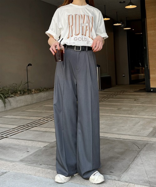 ★日本未入荷*Massimo Dutti*リラックスウールスラックス/GL★ セール】ツイルタックワイドスラックス（スラックス）｜LE MORE