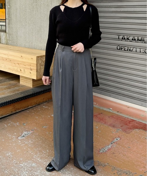 LE MORE（リモア）の「ツイルタックワイドスラックス（スラックス・レディース・ブラック/グレー/ベージュ・FREE）」の19枚目の写真