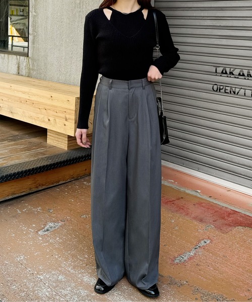 LE MORE（リモア）の「ツイルタックワイドスラックス（スラックス・レディース・ブラック/グレー/ベージュ・FREE）」の20枚目の写真