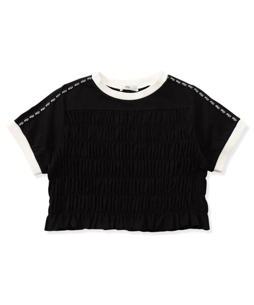 algy（アルジー）の「クロップドシャーリングライン半袖T（Tシャツ/カットソー・キッズ・ブラック/サックスブルー/オフホワイト・XX-SMALL/X-SMALL/MEDIUM/SMALL）」の2枚目の写真