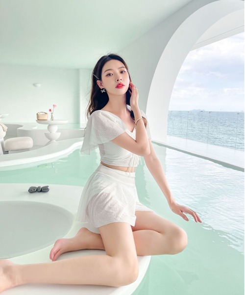 DEVICE（デバイス）の「レディースセット水着 バックリボン フリル ハイウエストスカート タンキニ スイムウェア（水着・レディース・ホワイト/ブラック・FREE）」の11枚目の写真