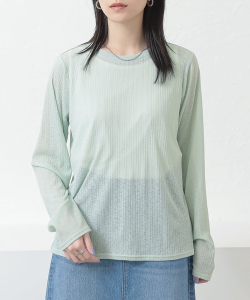 n'OrLABEL（ノアールレーベル）の「シアーリブカットソー（Tシャツ/カットソー・レディース・ネイビー/ライトグリーン/ライトグレー/ブラック・1/2）」の3枚目の写真