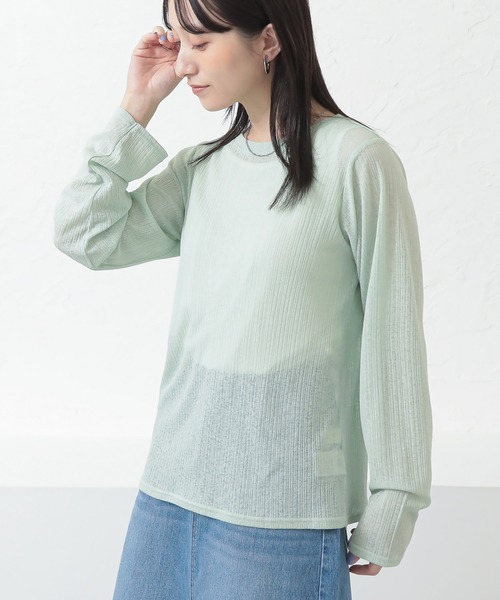 n'OrLABEL（ノアールレーベル）の「シアーリブカットソー（Tシャツ/カットソー・レディース・ネイビー/ライトグリーン/ライトグレー/ブラック・1/2）」の5枚目の写真