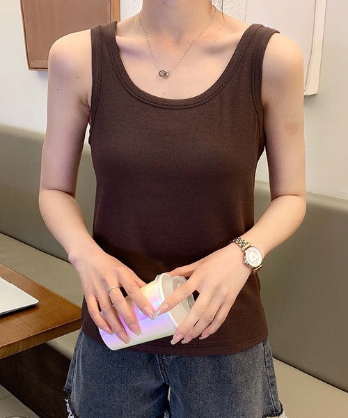 aimoha（アイモハ）の「シンプルタンクトップ（タンクトップ・レディース・チョコ/ピンク/ダークグレー/ブラック/ホワイト・FREE）」の17枚目の写真