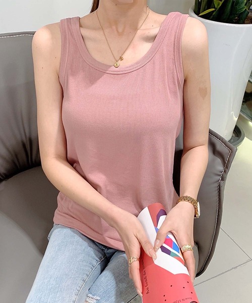 aimoha（アイモハ）の「シンプルタンクトップ（タンクトップ・レディース・チョコ/ピンク/ダークグレー/ブラック/ホワイト・FREE）」の19枚目の写真