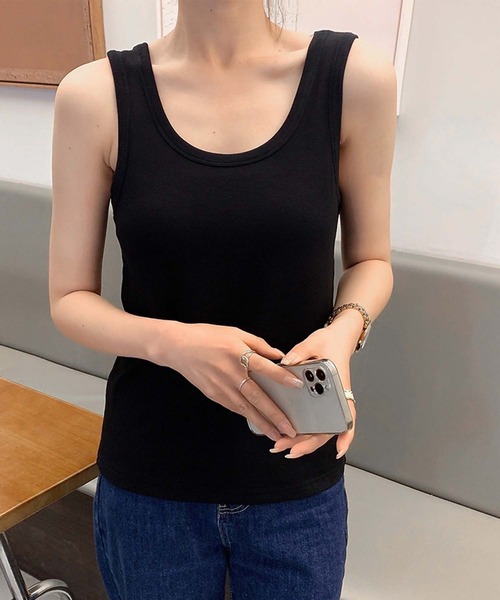 aimoha（アイモハ）の「シンプルタンクトップ（タンクトップ・レディース・チョコ/ピンク/ダークグレー/ブラック/ホワイト・FREE）」の12枚目の写真