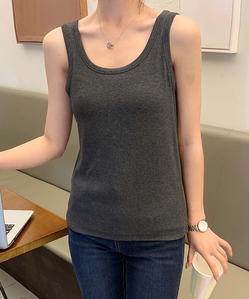 aimoha（アイモハ）の「シンプルタンクトップ（タンクトップ・レディース・チョコ/ピンク/ダークグレー/ブラック/ホワイト・FREE）」の15枚目の写真
