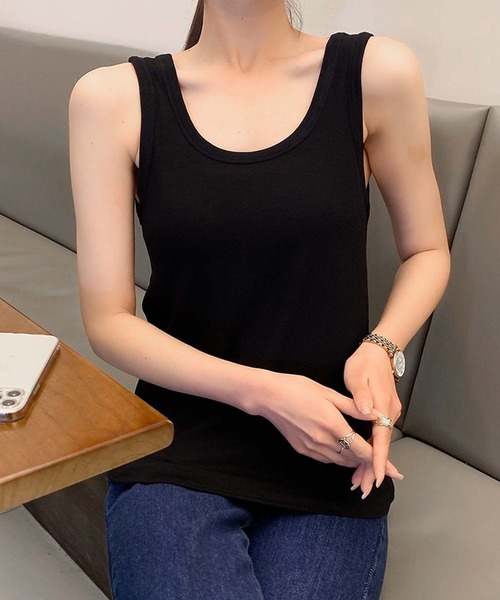 aimoha（アイモハ）の「シンプルタンクトップ（タンクトップ・レディース・チョコ/ピンク/ダークグレー/ブラック/ホワイト・FREE）」の13枚目の写真