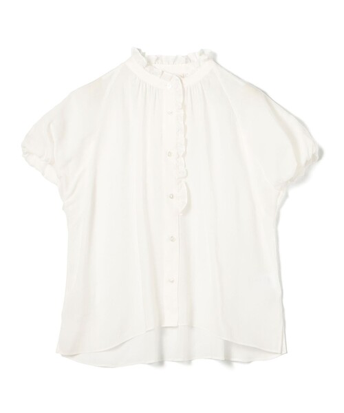 未使用品 ボールジー BALLSEY トゥモローランド 25SS スムースラミー フリルカラーブラウス 半袖 36 ブラック /DF ■OS レディース セール】スムースラミー フリルカラーブラウス（シャツ/ブラウス