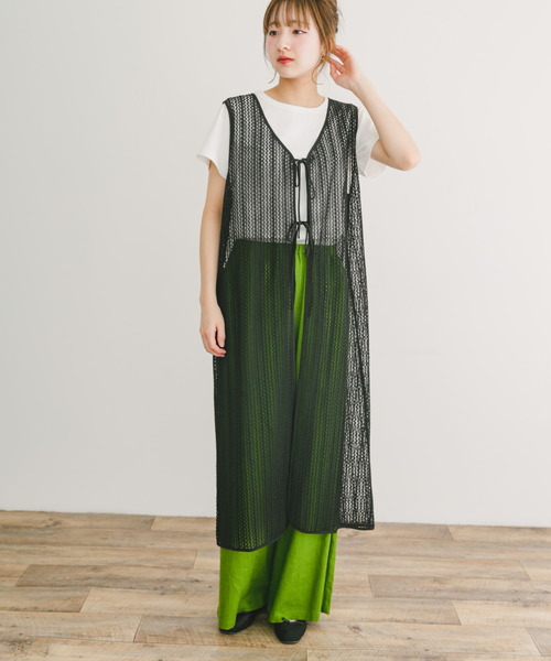 ITEMS URBANRESEARCH（アイテムズ アーバンリサーチ）の「メッシュジレワンピース（ワンピース・レディース・ホワイト/ベージュ/ブラック・FREE）」の4枚目の写真