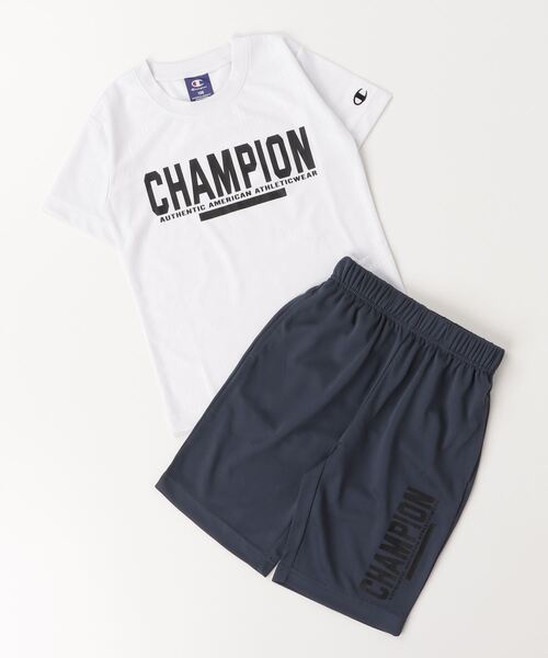 Champion（チャンピオン）の「チャンピオン  チャンピオン Tシャツハーフパンツセット_Champion T-SHITS SUIT（Tシャツ/カットソー・キッズ・ホワイト×ブラック/ブルー/ブラック/ネイビー・110cm/120cm/130cm/140cm/150cm/160cm）」の2枚目の写真