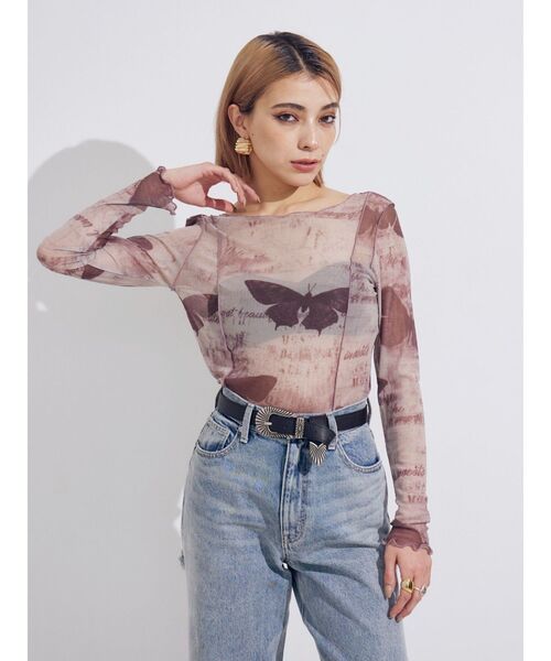 EVRIS（エヴリス）の「バタフライシアートップス（Tシャツ/カットソー・レディース・ブラウン/ブルー・FREE）」の14枚目の写真