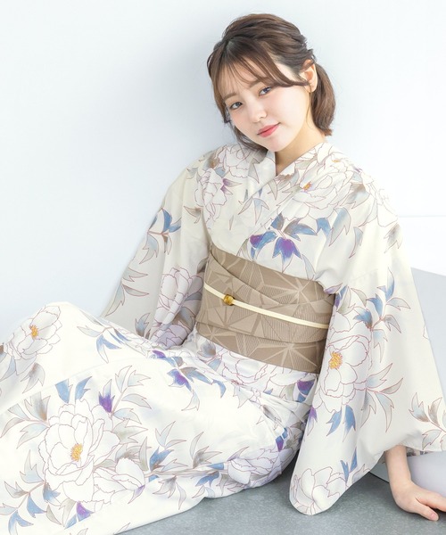 SOUBIEN(ソウビエン)の「“初心者でもプロの着姿”新二部式 セパレート浴衣3点セット(上衣・下衣・おはしょり布+帯+伊達締)【SOUBIEN】(浴衣・レディース・ネイビー系/ネイビー系2/ネイビー系3/ブルー系/パープル系/ライトブルーグレー/イエロー系その他/ホワイト系その他3/ブラック系/ブラック系2/グレー系/ホワイト系その他/オレンジ系/ネイビー系1/ブラック系1/グリーン系/ブルー系1/ホワイト系その他2/ブルー系2/ブラック系3/ホワイト系/ベージュ系その他3/ベージュ系その他/アイボリー系2/アイボリー系/ネイビー系5/ベージュ系1/ベージュ系/ネイビー系4/ベージュ系その他2/ピンク系/アイボリー系1/ダルブルー系/サックスブルー系/パープル系1/ホワイト系1・FREE)」の20枚目の写真