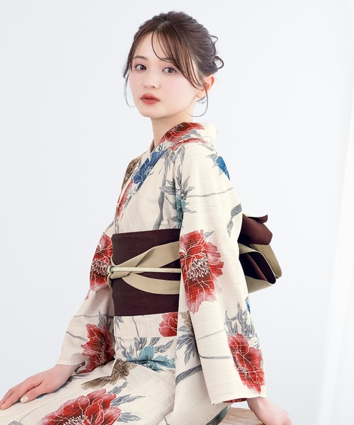 SOUBIEN(ソウビエン)の「“初心者でもプロの着姿”新二部式 セパレート浴衣3点セット(上衣・下衣・おはしょり布+帯+伊達締)【SOUBIEN】(浴衣・レディース・ネイビー系/ネイビー系2/ネイビー系3/ブルー系/パープル系/ライトブルーグレー/イエロー系その他/ホワイト系その他3/ブラック系/ブラック系2/グレー系/ホワイト系その他/オレンジ系/ネイビー系1/ブラック系1/グリーン系/ブルー系1/ホワイト系その他2/ブルー系2/ブラック系3/ホワイト系/ベージュ系その他3/ベージュ系その他/アイボリー系2/アイボリー系/ネイビー系5/ベージュ系1/ベージュ系/ネイビー系4/ベージュ系その他2/ピンク系/アイボリー系1/ダルブルー系/サックスブルー系/パープル系1/ホワイト系1・FREE)」の14枚目の写真