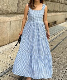 リブ切替シアーチェックワンピース【低身長・小柄女性向け